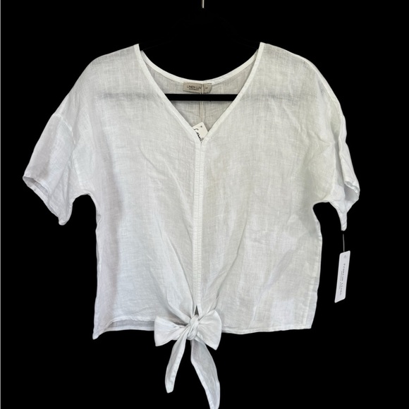 NWT Linen Luv 100% Linen Ivory White Tie-Front V-Neck Blouse - Picture 1 of 10